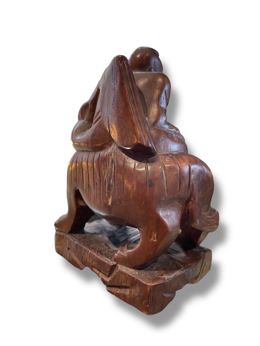 Personnage Sur Chien De Fô Sculpture En Bois-photo-2