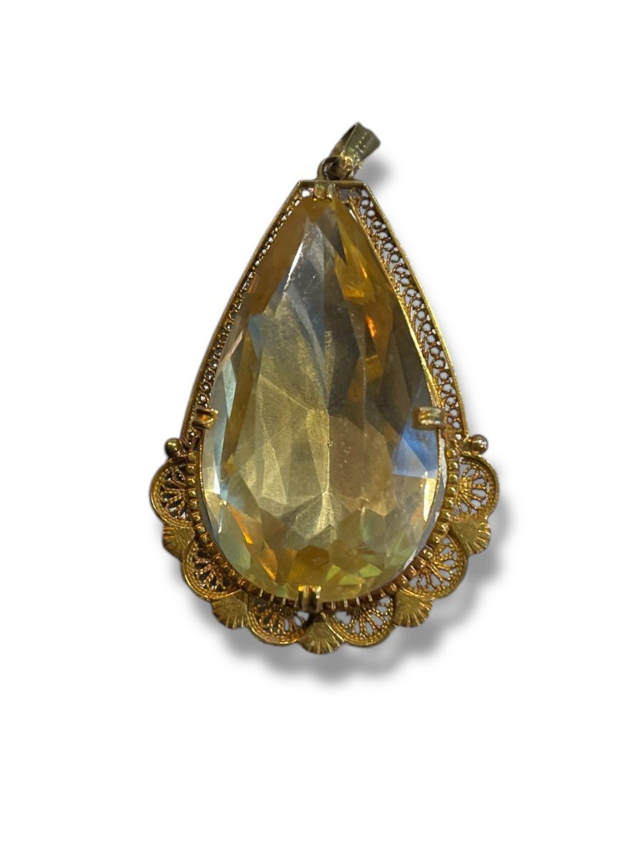 Pendentif En Or Jaune Et Citrine Forme Goutte-photo-2