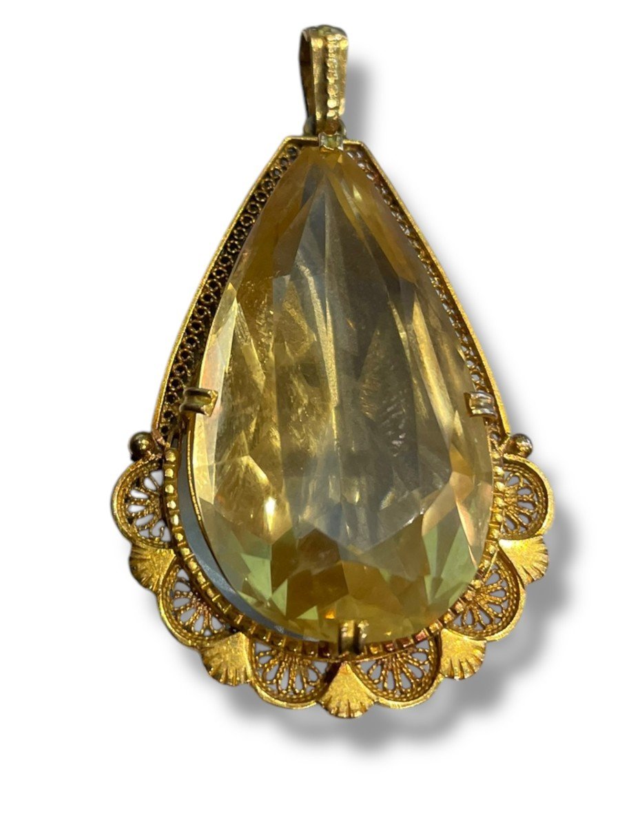 Pendentif En Or Jaune Et Citrine Forme Goutte-photo-3