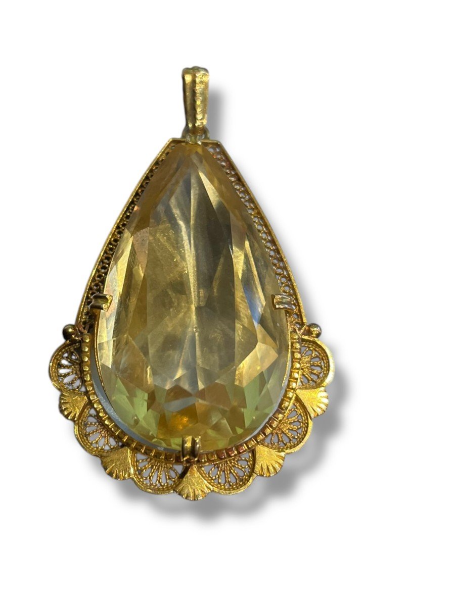 Pendentif En Or Jaune Et Citrine Forme Goutte-photo-4