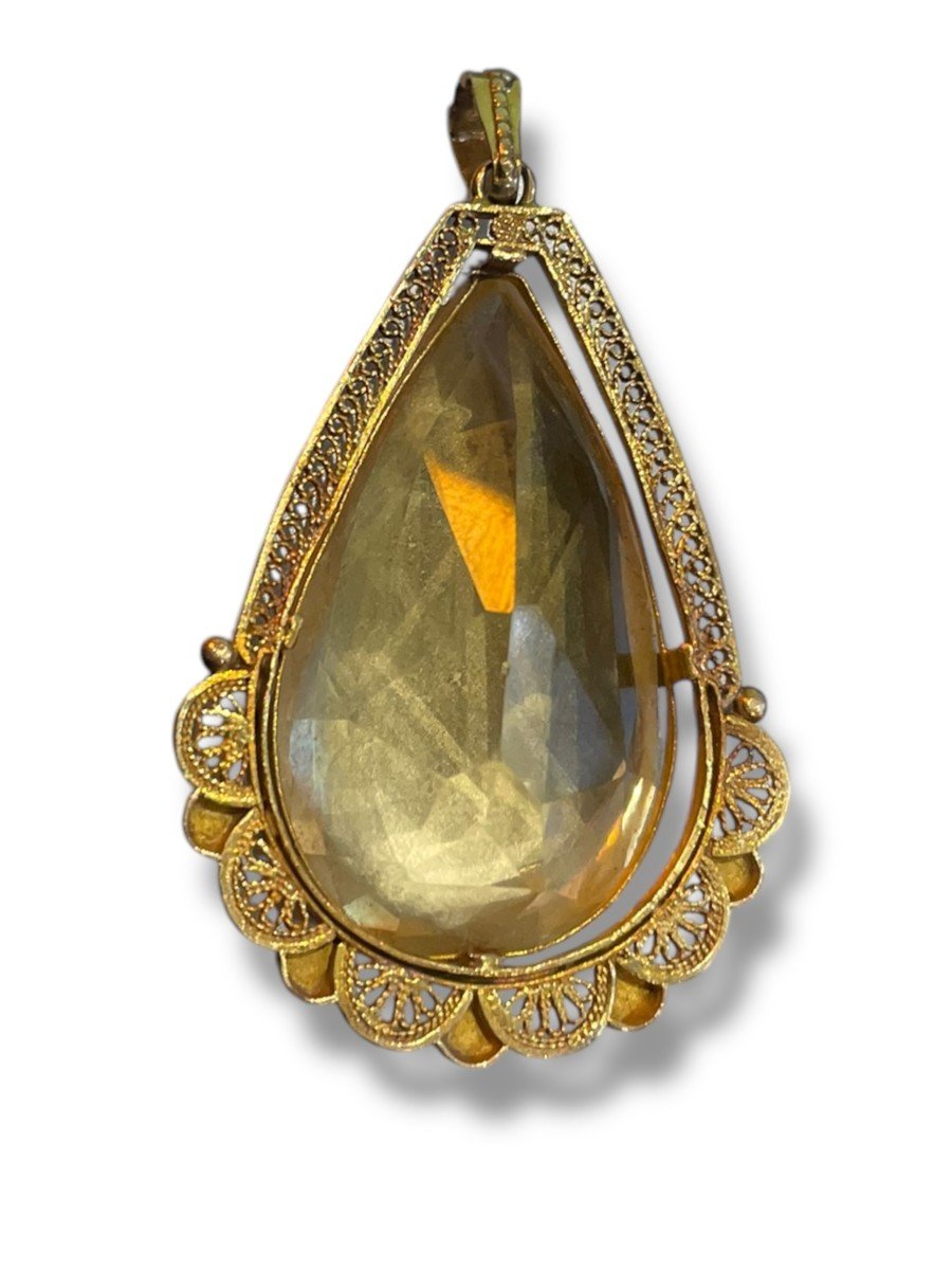 Pendentif En Or Jaune Et Citrine Forme Goutte-photo-1