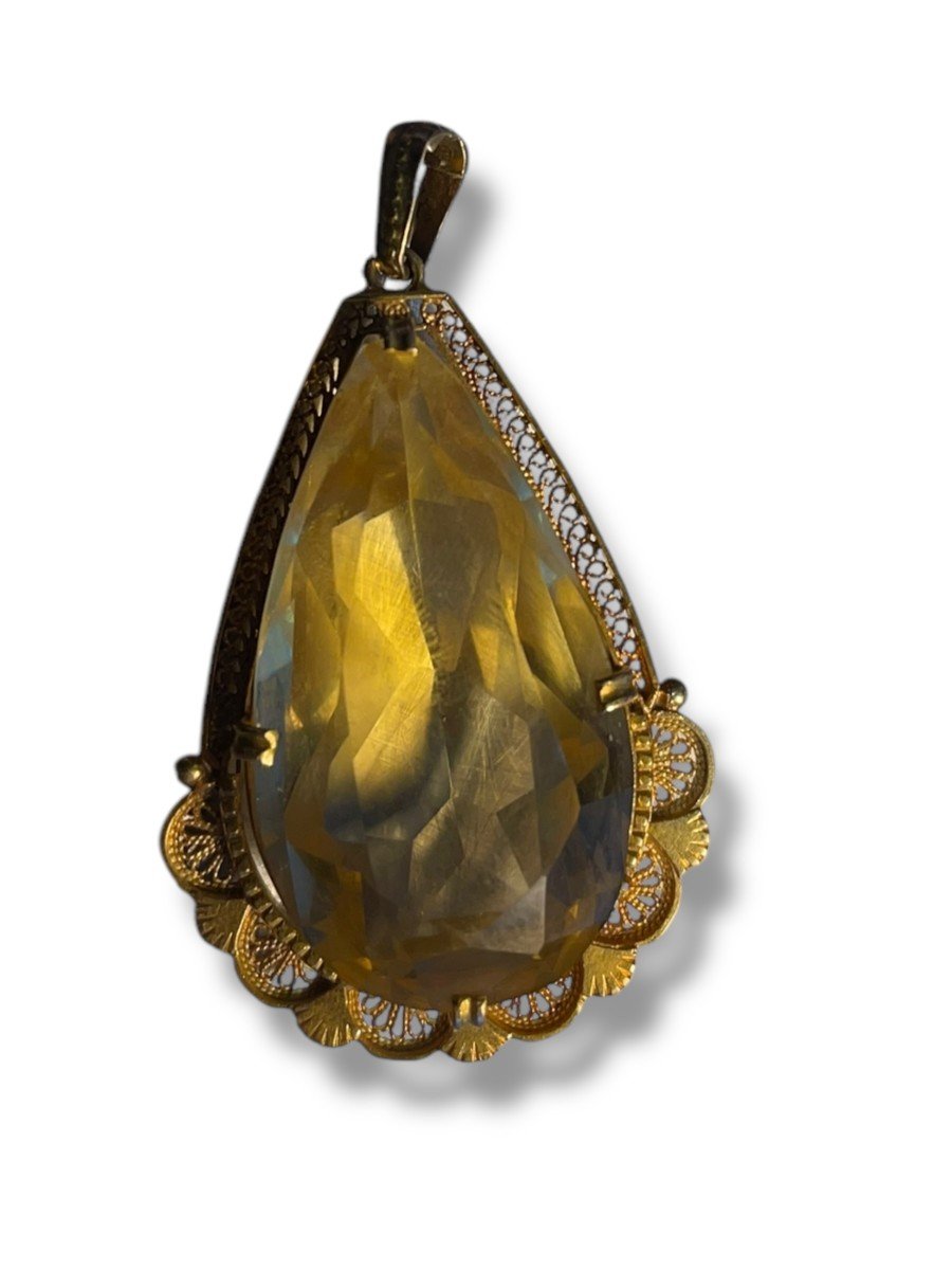 Pendentif En Or Jaune Et Citrine Forme Goutte-photo-2