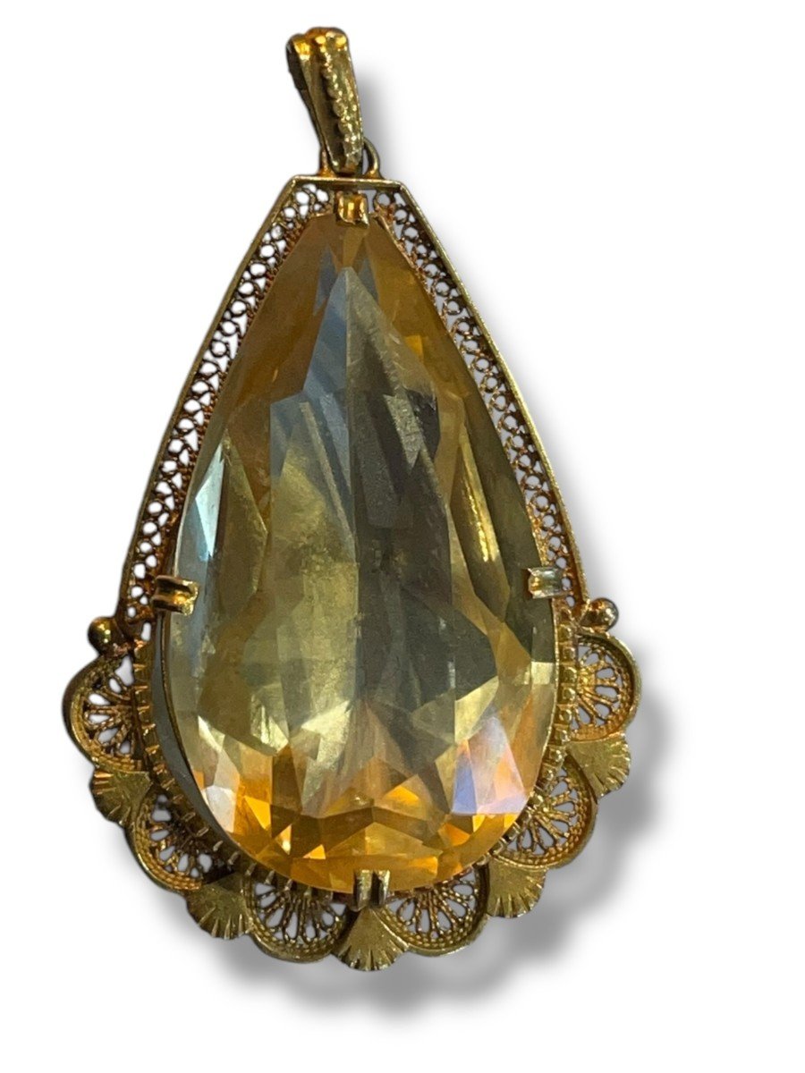 Pendentif En Or Jaune Et Citrine Forme Goutte-photo-3