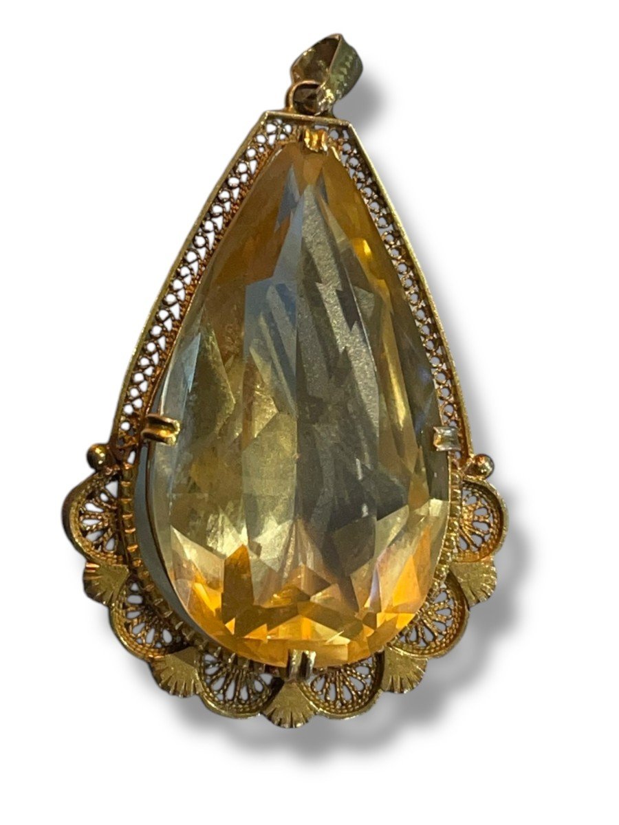 Pendentif En Or Jaune Et Citrine Forme Goutte-photo-4