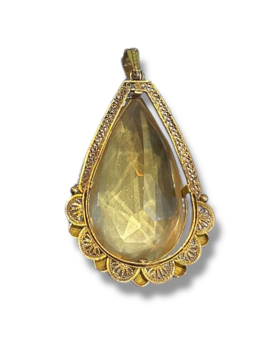 Pendentif En Or Jaune Et Citrine Forme Goutte-photo-5