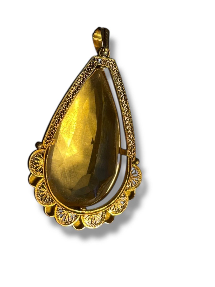 Pendentif En Or Jaune Et Citrine Forme Goutte-photo-6