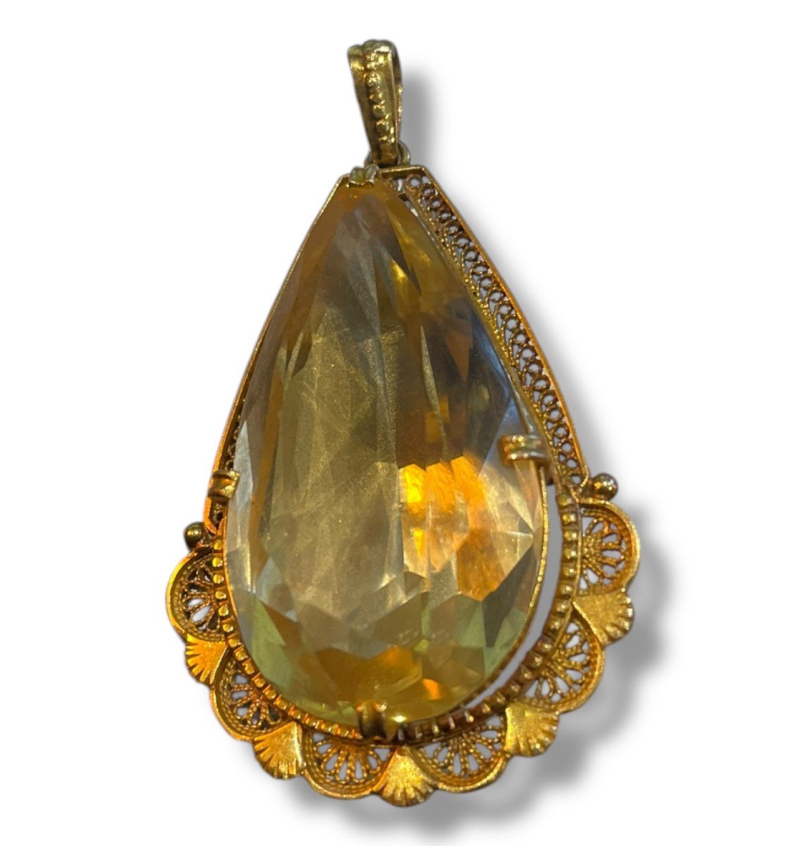 Pendentif En Or Jaune Et Citrine Forme Goutte