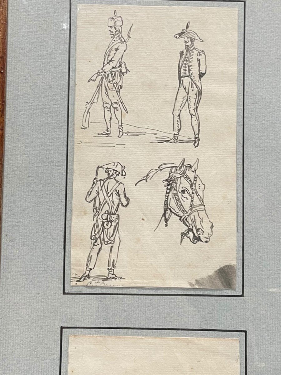 Set Of Two 19th Century Military Study Ink Drawings-photo-3