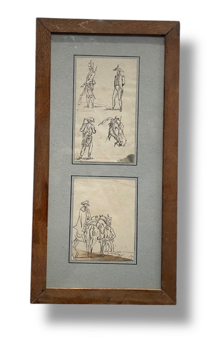 Set Of Two 19th Century Military Study Ink Drawings