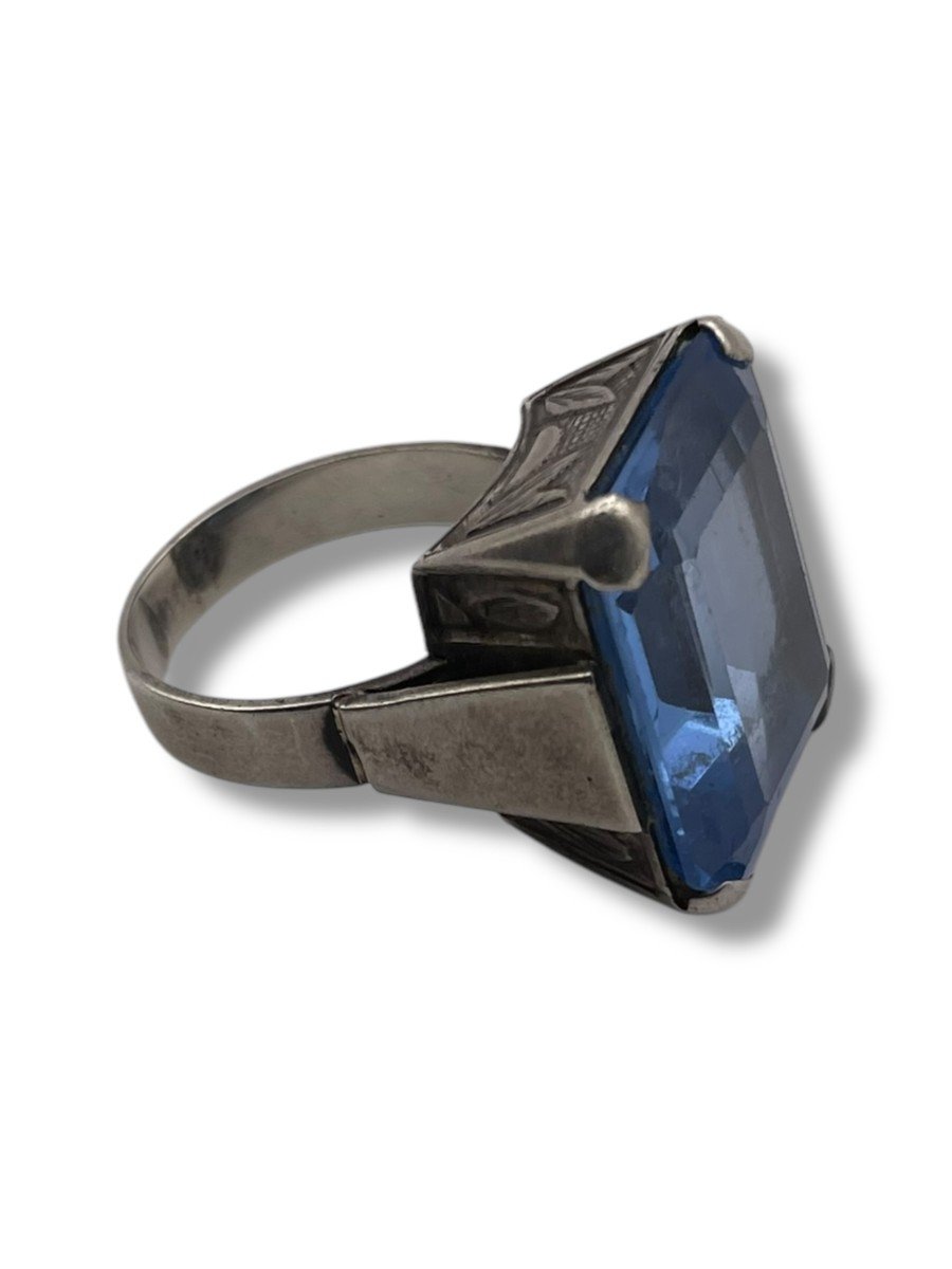 Art Deco Silver And Blue Stone Ring-photo-3