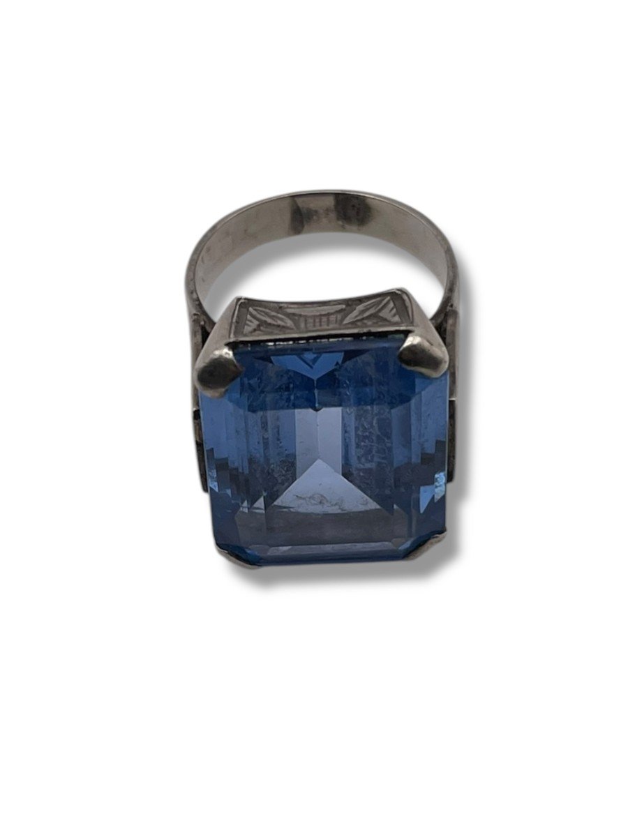 Art Deco Silver And Blue Stone Ring-photo-4