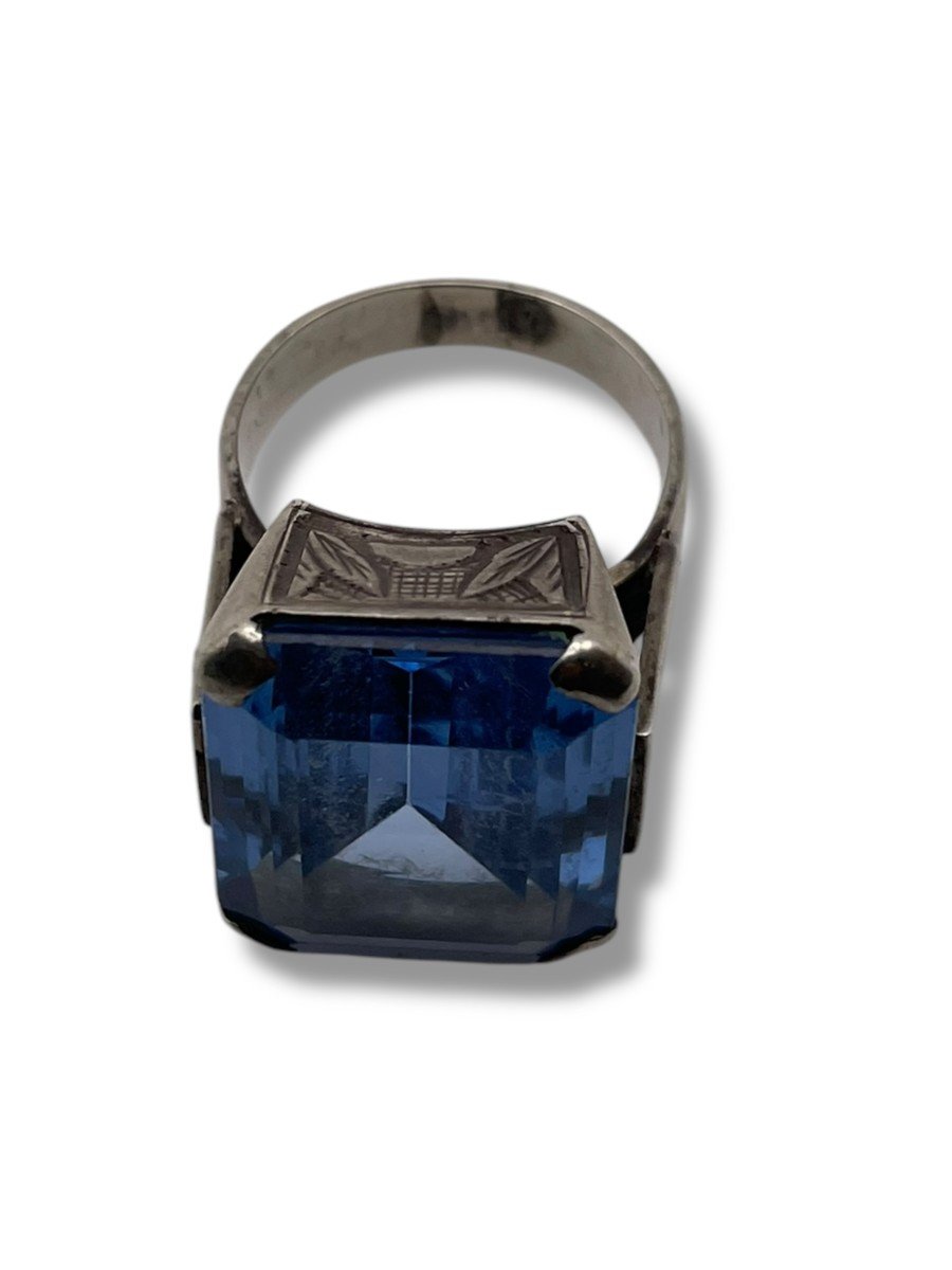 Art Deco Silver And Blue Stone Ring-photo-2