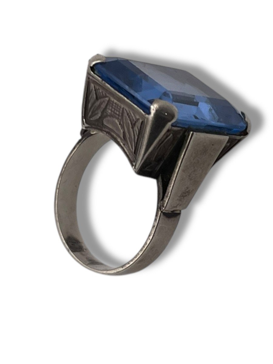 Art Deco Silver And Blue Stone Ring-photo-4