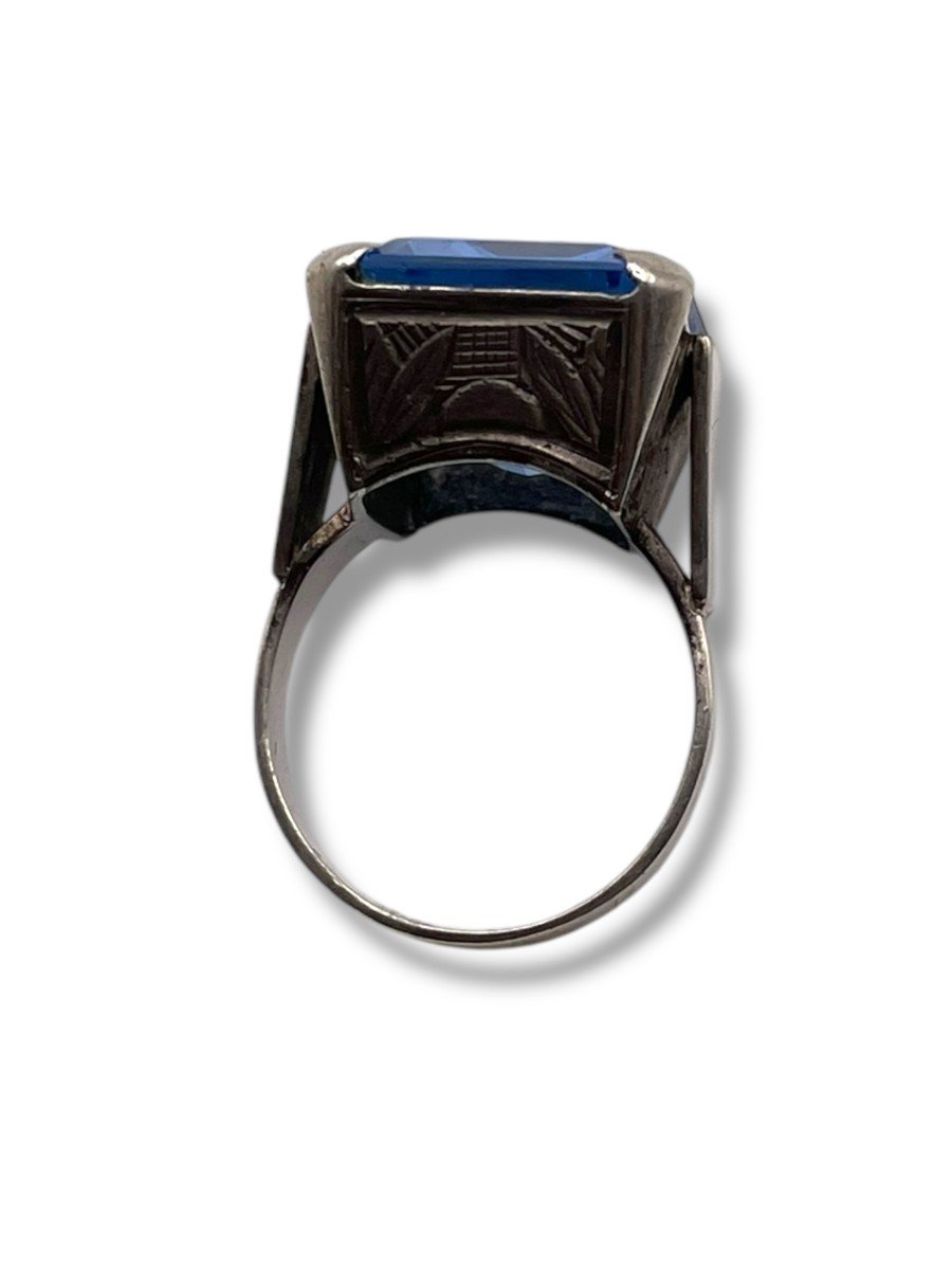 Art Deco Silver And Blue Stone Ring-photo-5