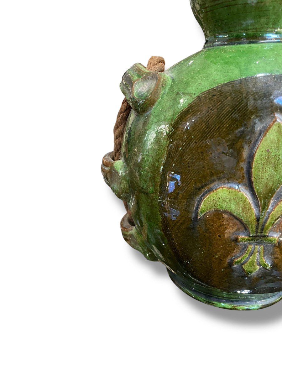 Double Fleur De Lys Gourd, 19th Century, In Enamelled Terracotta-photo-2