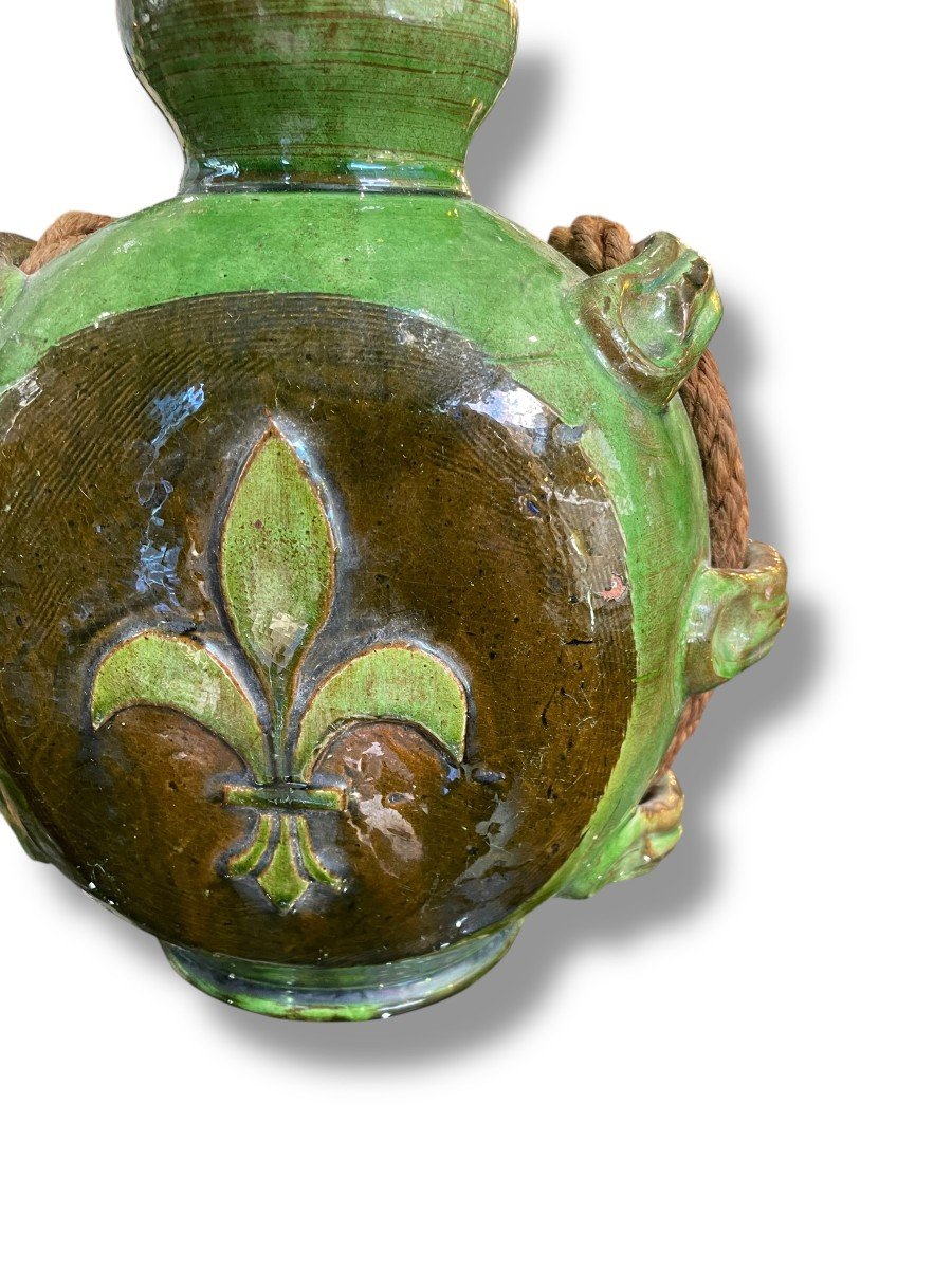 Double Fleur De Lys Gourd, 19th Century, In Enamelled Terracotta-photo-3