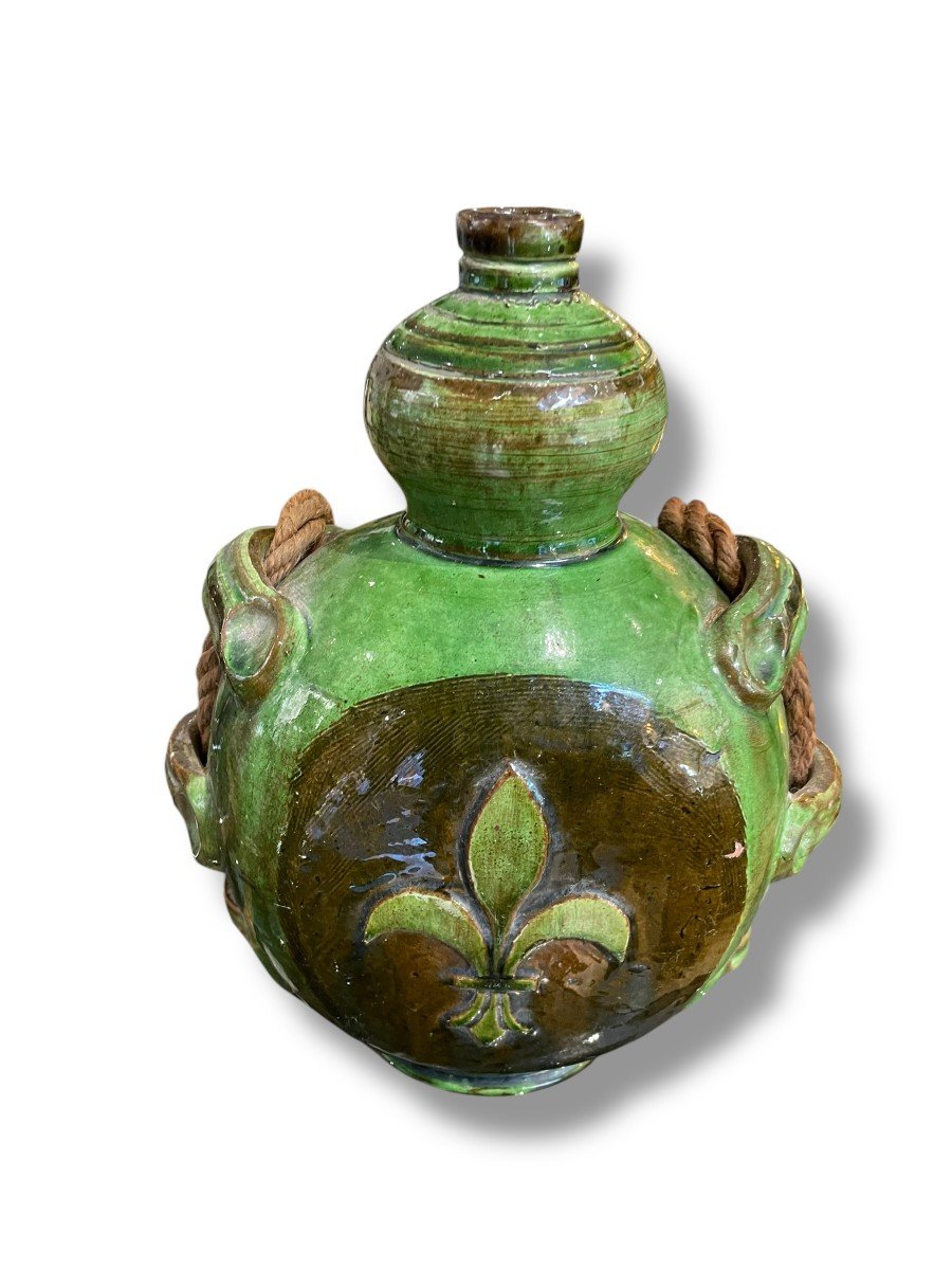 Double Fleur De Lys Gourd, 19th Century, In Enamelled Terracotta-photo-4