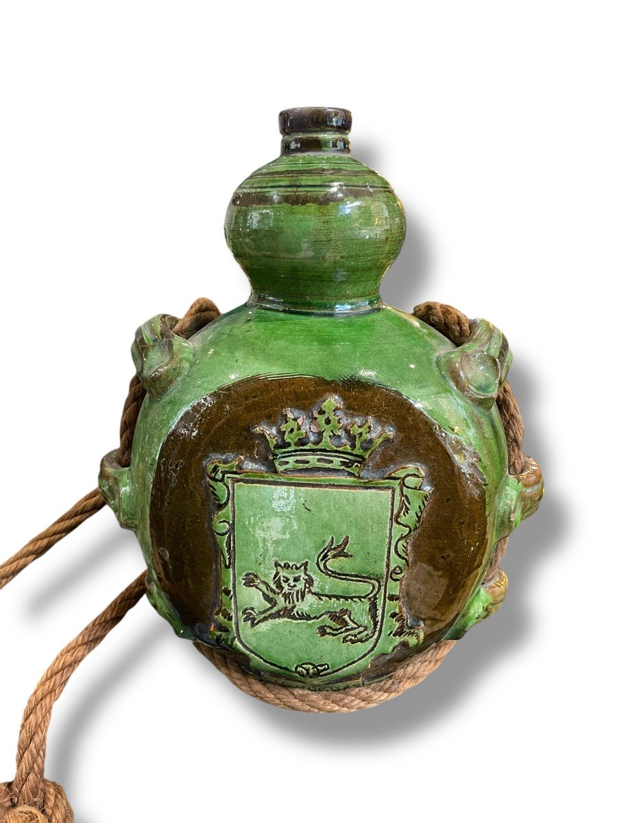 Double Fleur De Lys Gourd, 19th Century, In Enamelled Terracotta-photo-1