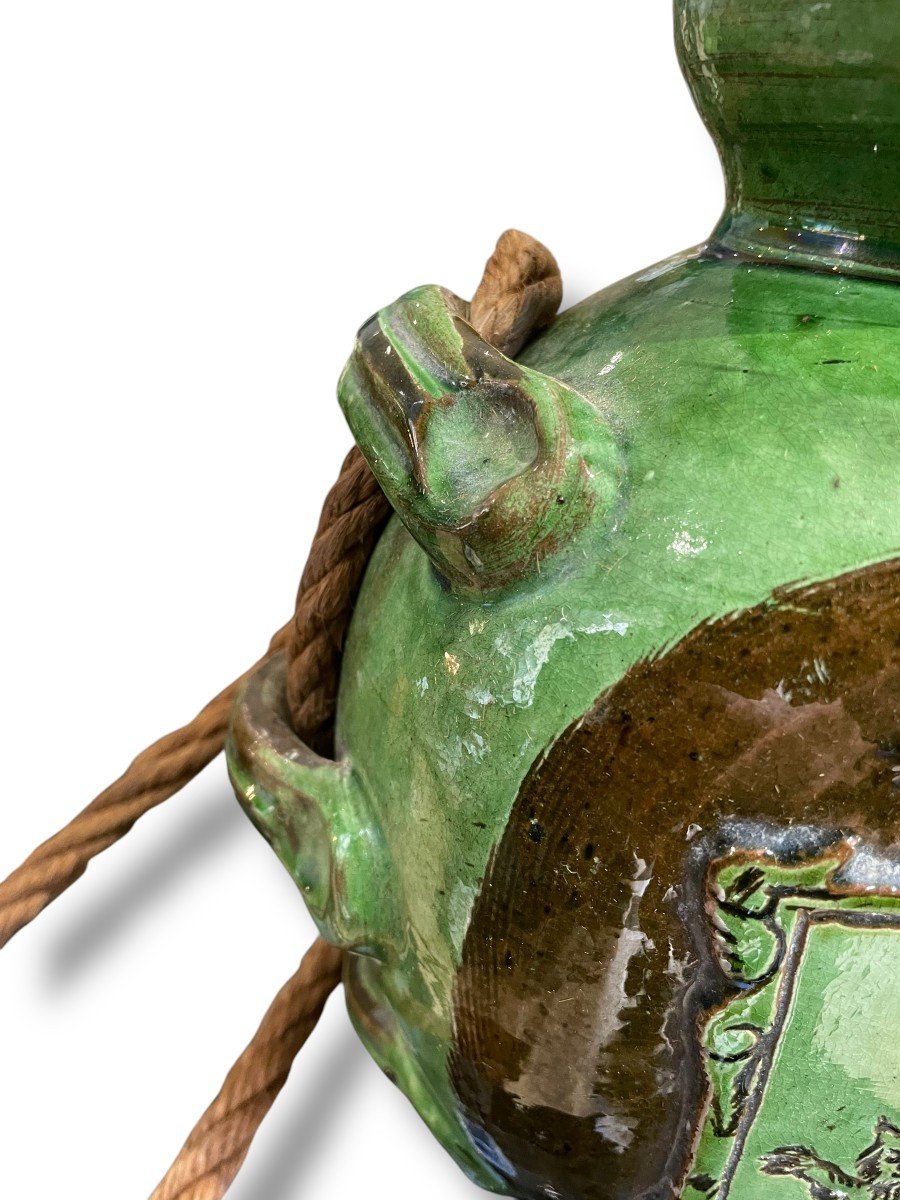 Double Fleur De Lys Gourd, 19th Century, In Enamelled Terracotta-photo-3