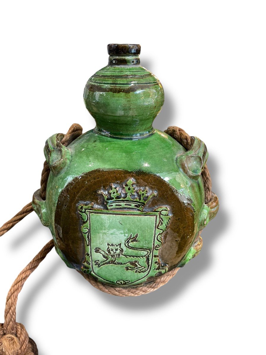 Double Fleur De Lys Gourd, 19th Century, In Enamelled Terracotta-photo-5