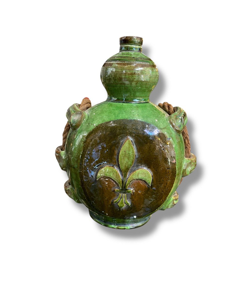 Double Fleur De Lys Gourd, 19th Century, In Enamelled Terracotta-photo-8