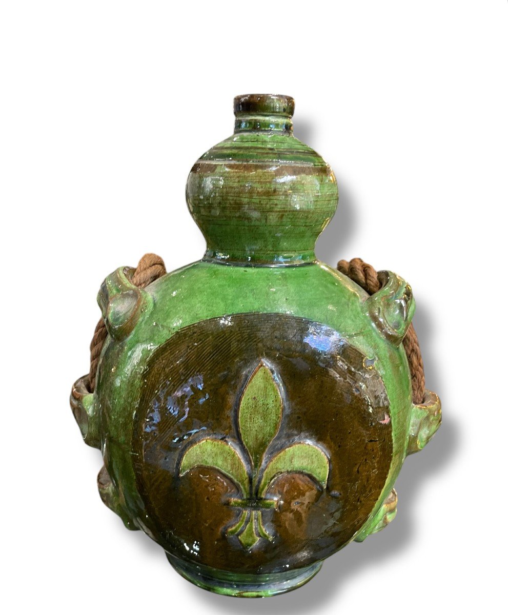 Double Fleur De Lys Gourd, 19th Century, In Enamelled Terracotta