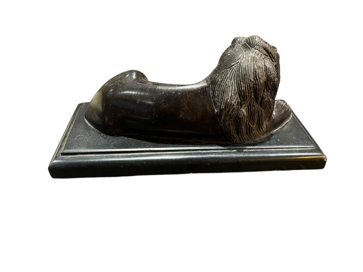 Lion Sculpture En Bronze Socle En Marbre Noir-photo-2