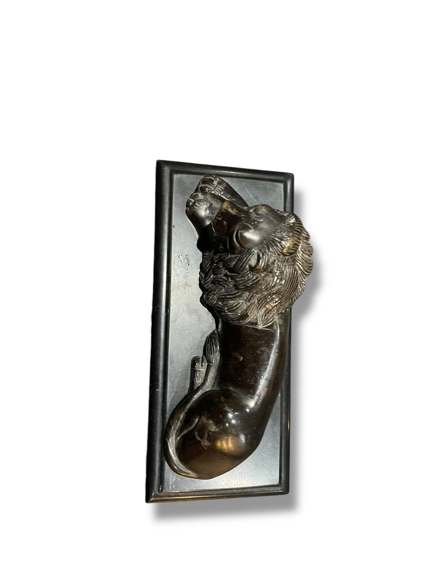 Lion Sculpture En Bronze Socle En Marbre Noir-photo-4