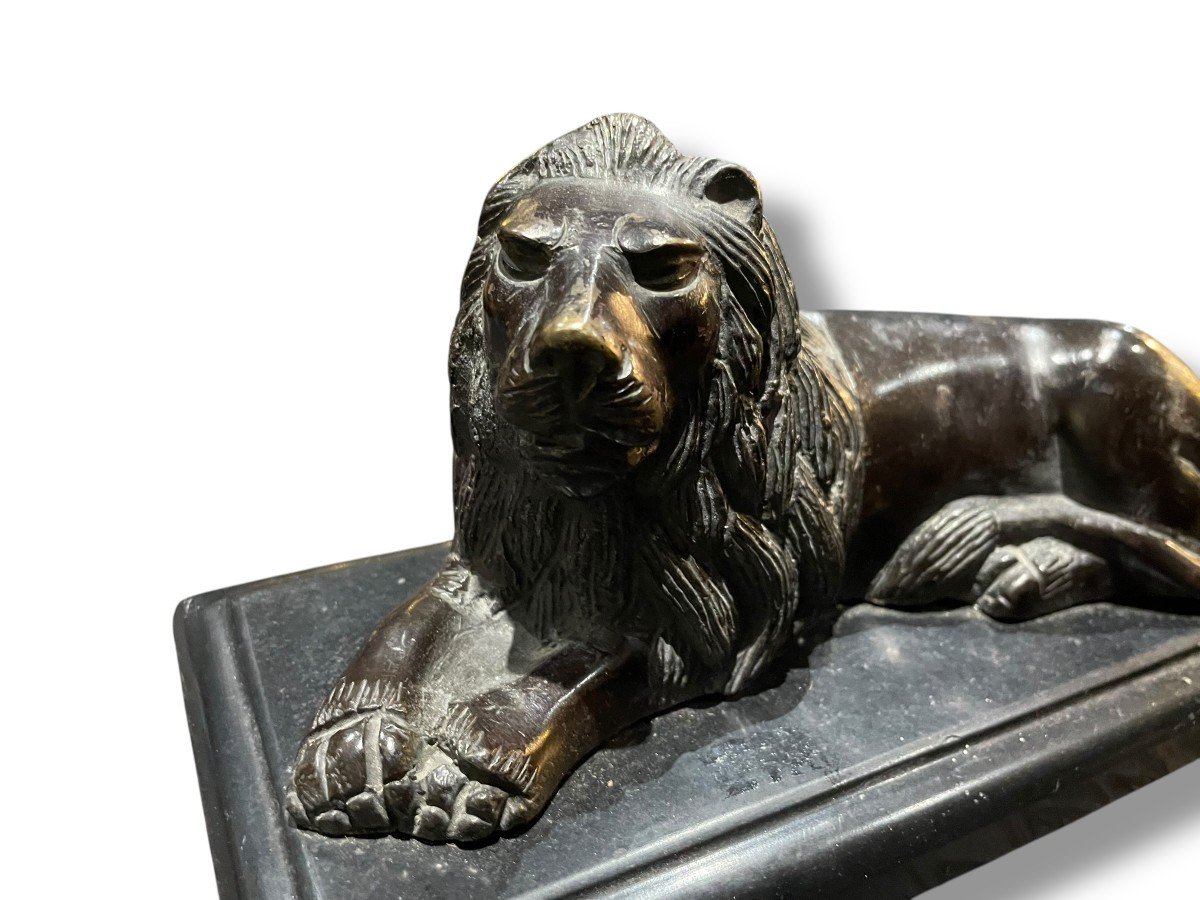 Lion Sculpture En Bronze Socle En Marbre Noir-photo-6