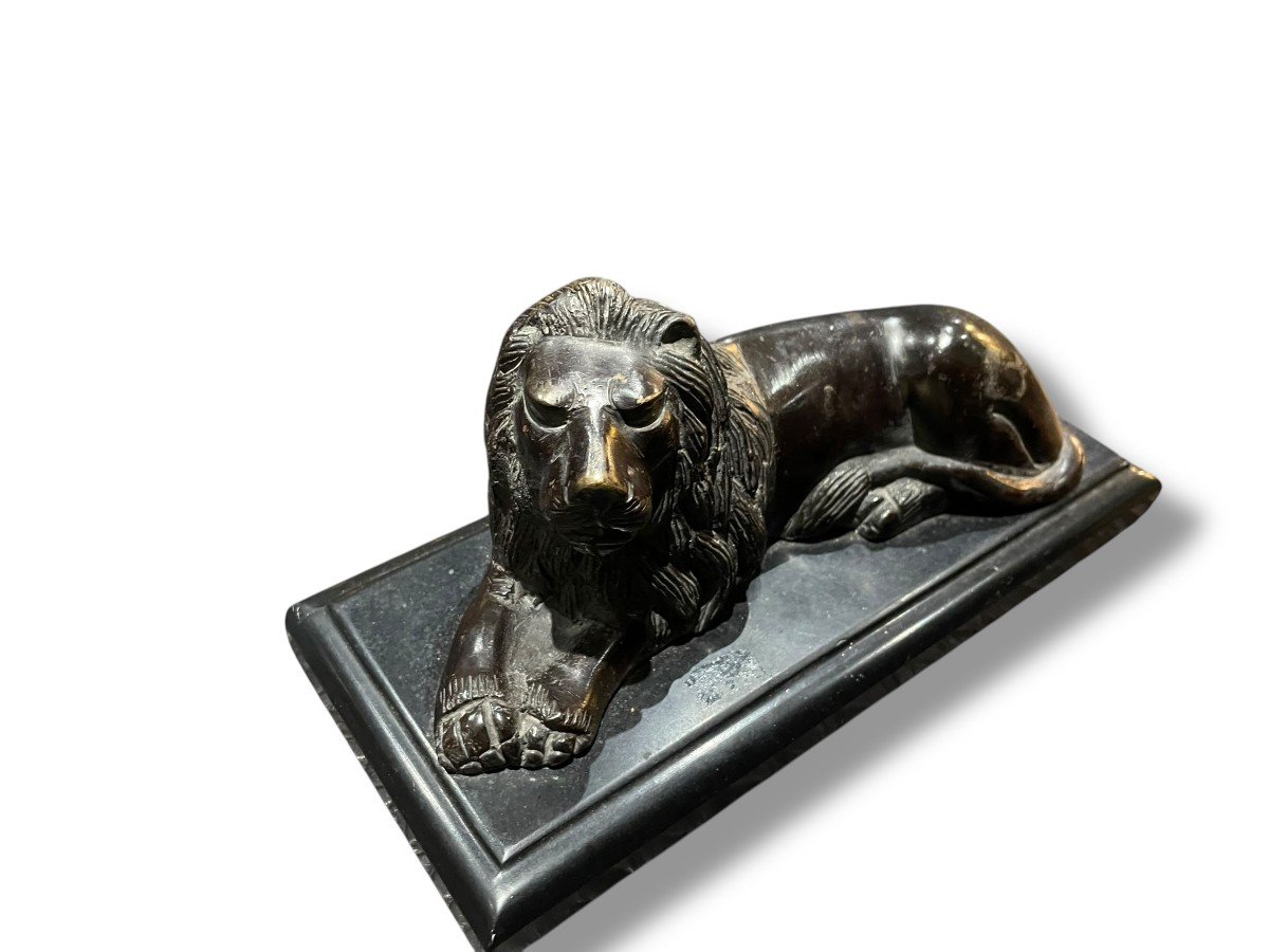 Lion Sculpture En Bronze Socle En Marbre Noir-photo-7