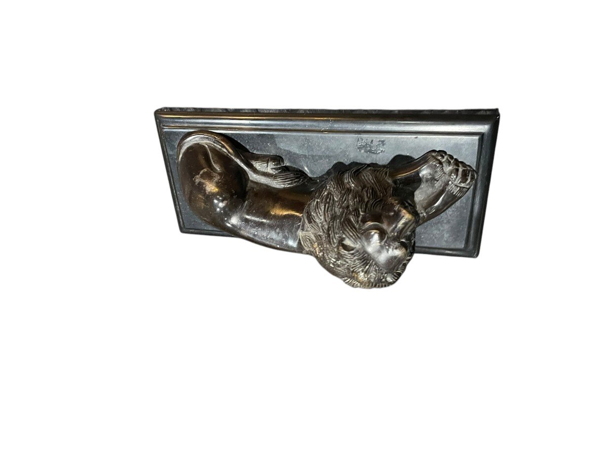 Lion Sculpture En Bronze Socle En Marbre Noir-photo-8