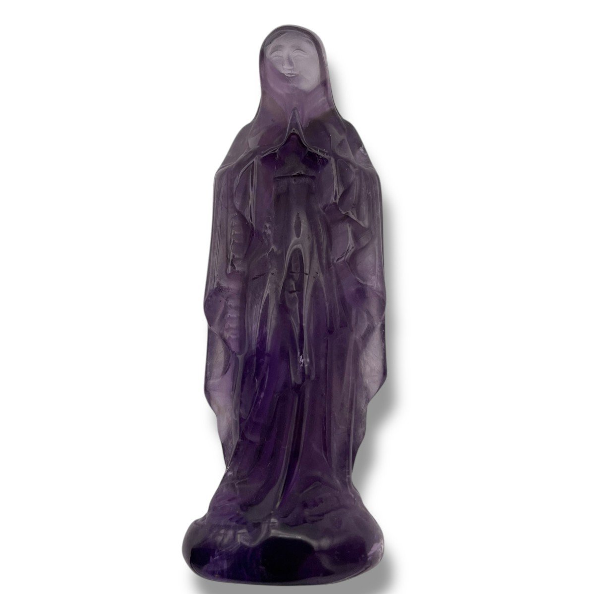 Madonna Virgin In Prayer In Carved Amethyst