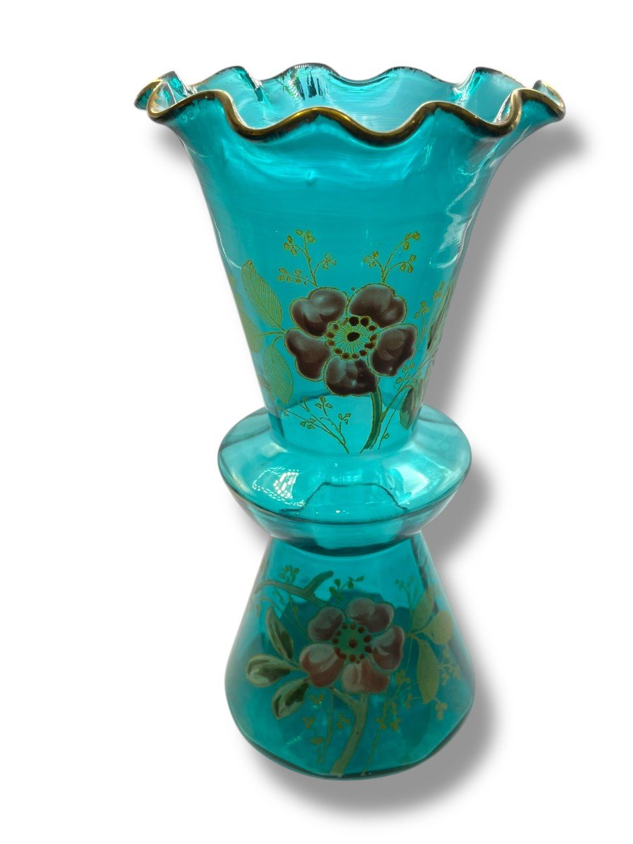 Vase En Verre émaillé Montjoye Legras turquoise-photo-4