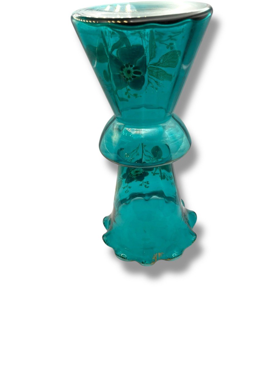 Vase En Verre émaillé Montjoye Legras turquoise-photo-3