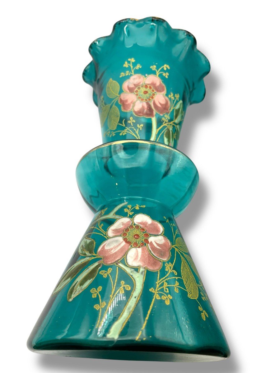 Vase En Verre émaillé Montjoye Legras turquoise-photo-5