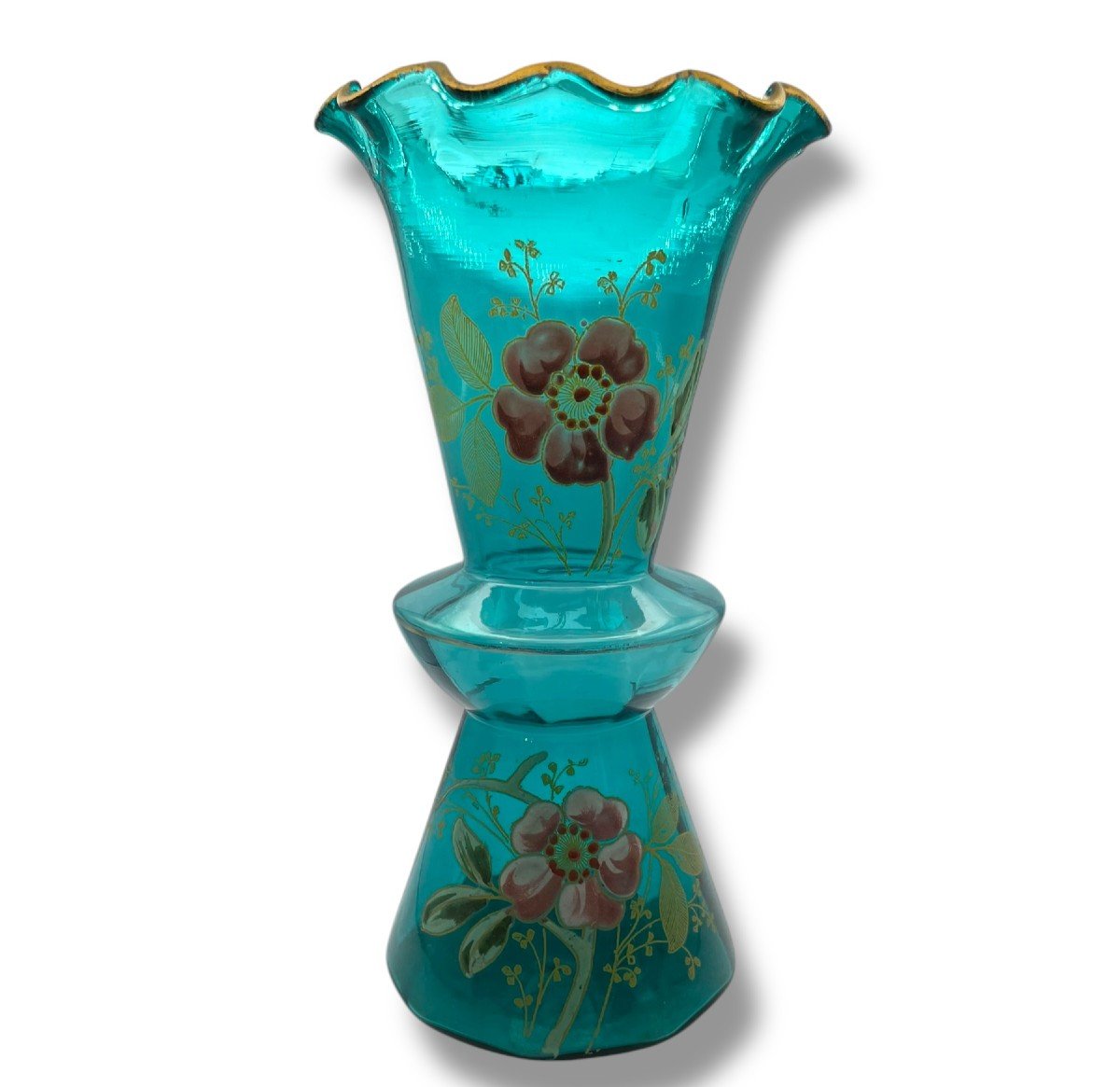 Vase En Verre émaillé Montjoye Legras turquoise