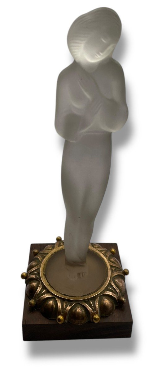 Draped Woman Art Deco Glass Sculpture By Ida Schwetz-lehmann