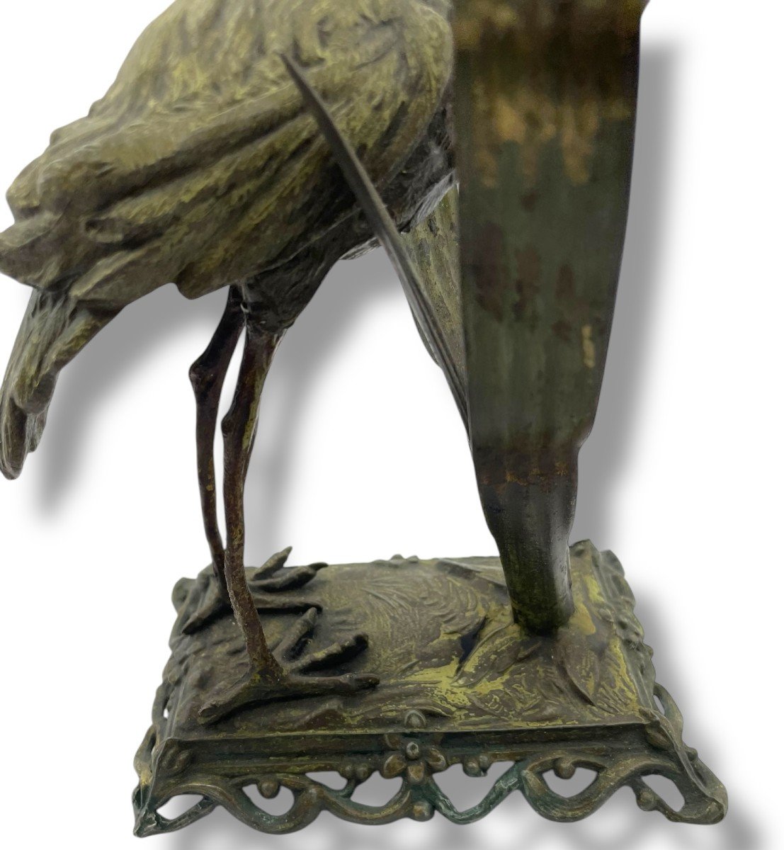 Héron Et Végétaux Bronze Polychrome Circa 1900-photo-4