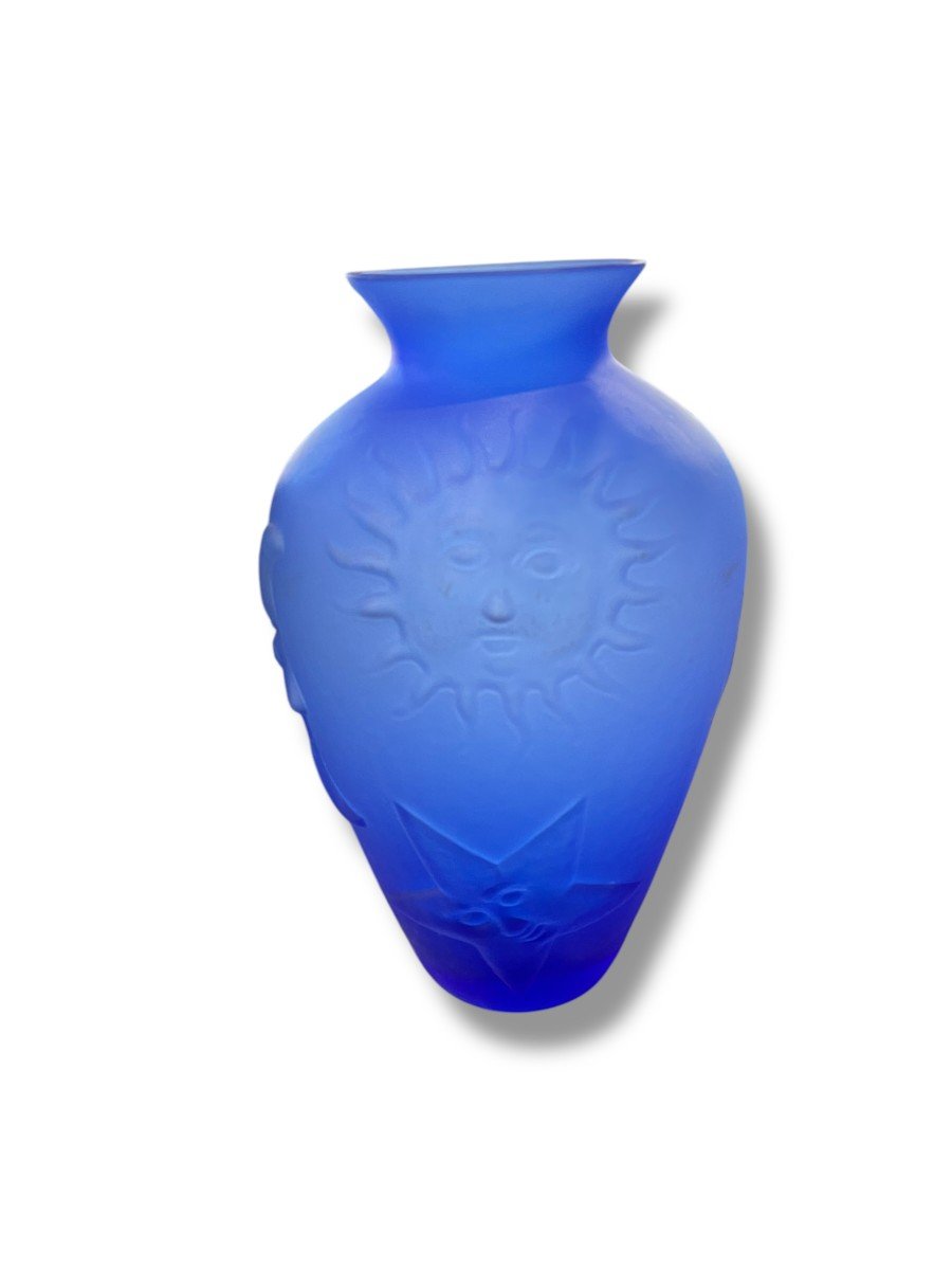 Blue Glass Vase Astrology Sun Moon Star-photo-3