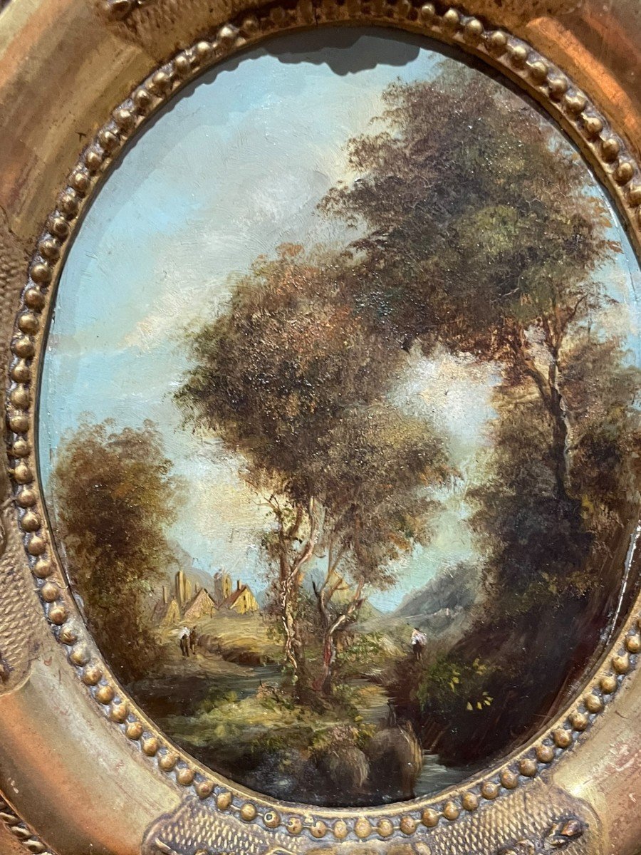 Oil On Copper Animated Landscape 19th Century-photo-1