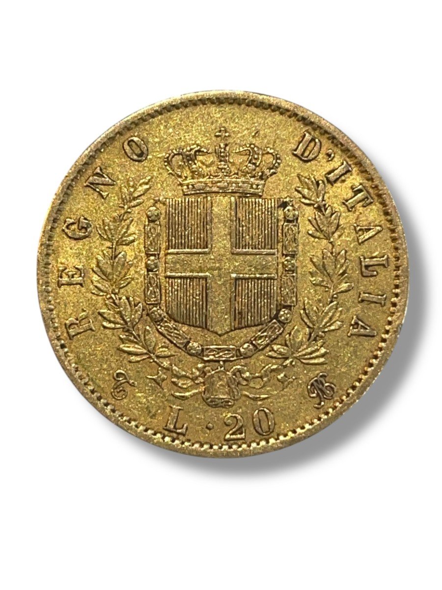 20 Lire Gold Coin Victor Emmanuel II Latin Union-photo-2