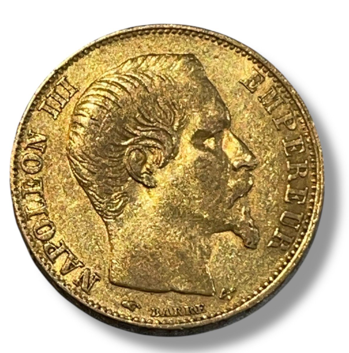 20 Franc Gold Coin Napoleon III Bare Head 1855