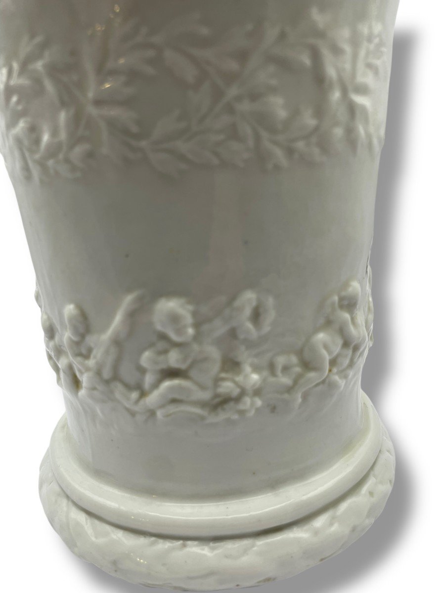 Large Enameled Porcelain Vase With Putti Decor-photo-5