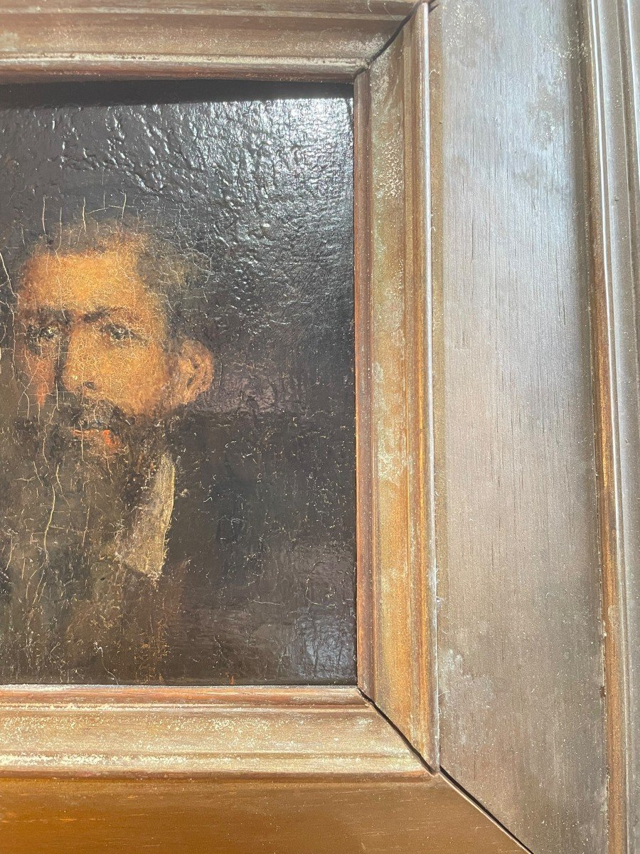 Portrait Of A Man Oil On Rosewood 19th Century-photo-4