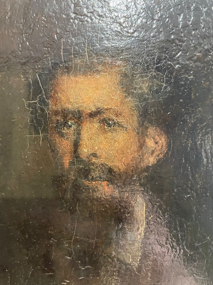 Portrait Of A Man Oil On Rosewood 19th Century-photo-6