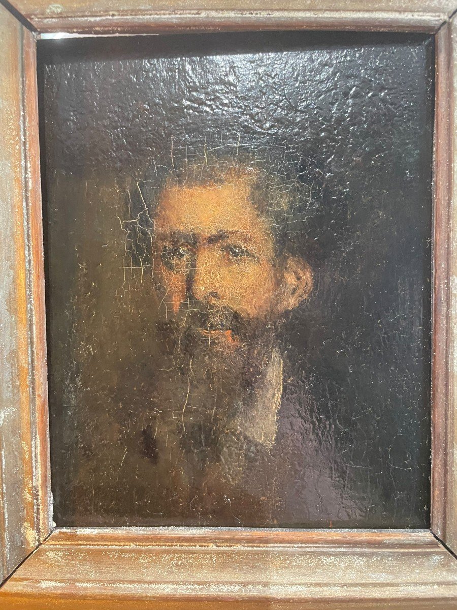 Portrait Of A Man Oil On Rosewood 19th Century-photo-7