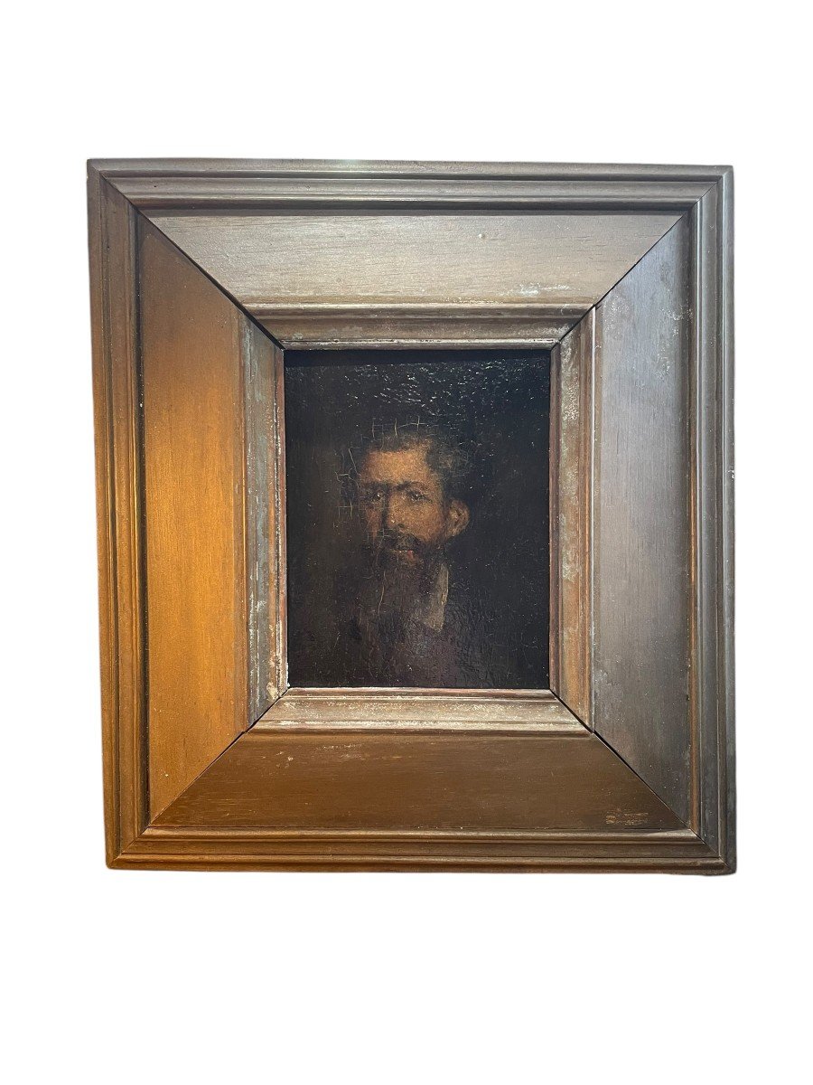 Portrait Of A Man Oil On Rosewood 19th Century-photo-8