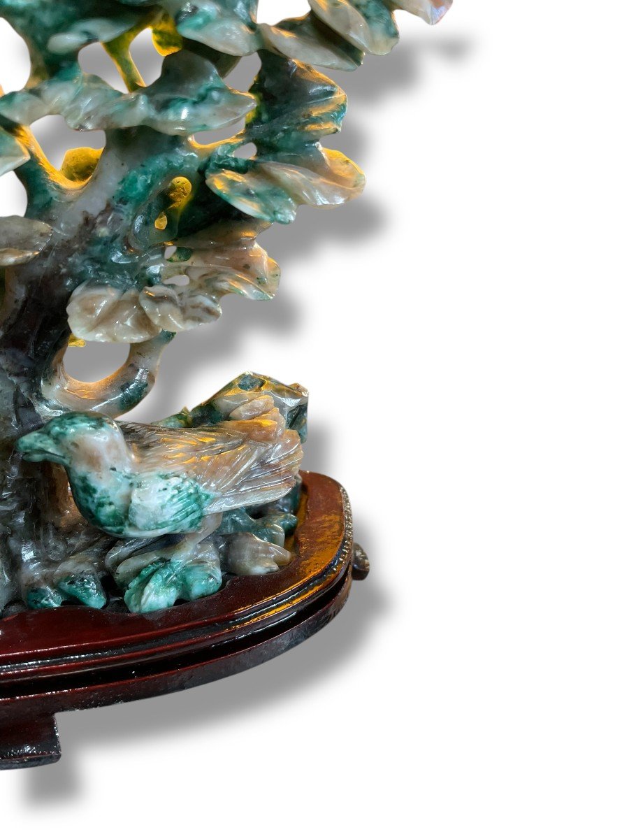 Tree And Birds In Green Hard Stone Jade Nephrite-photo-4