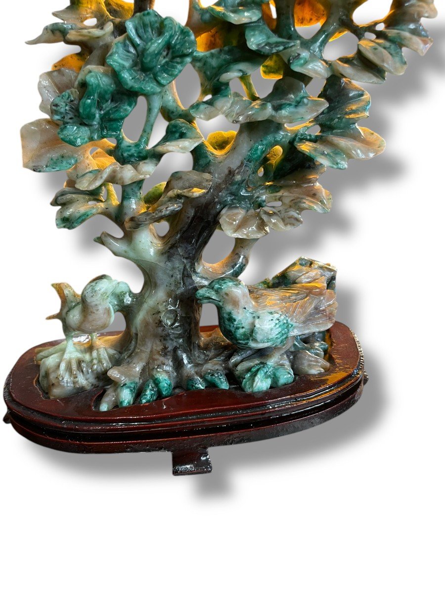 Tree And Birds In Green Hard Stone Jade Nephrite-photo-5