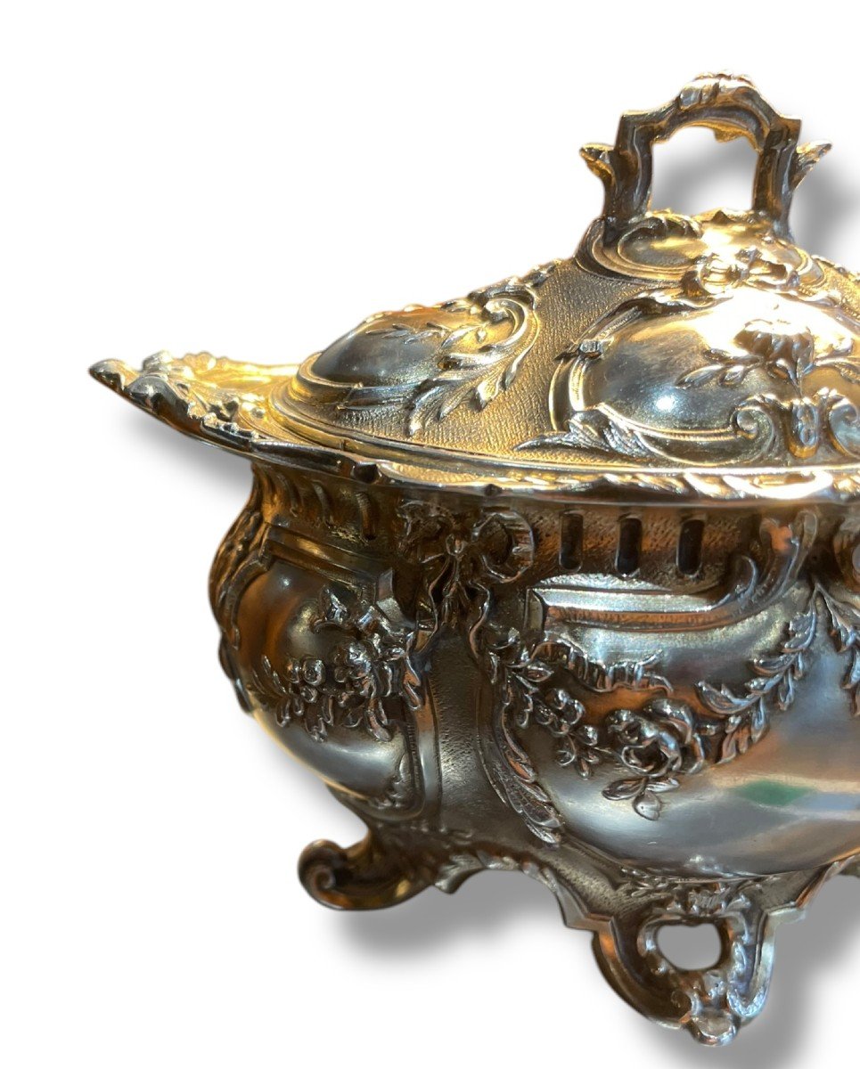 19th Century Louis XV Style Solid Silver Sugar Bowl-photo-2